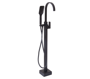 Square Chrome Free Standing Bath Mixer Tap with H/S | Shore Black