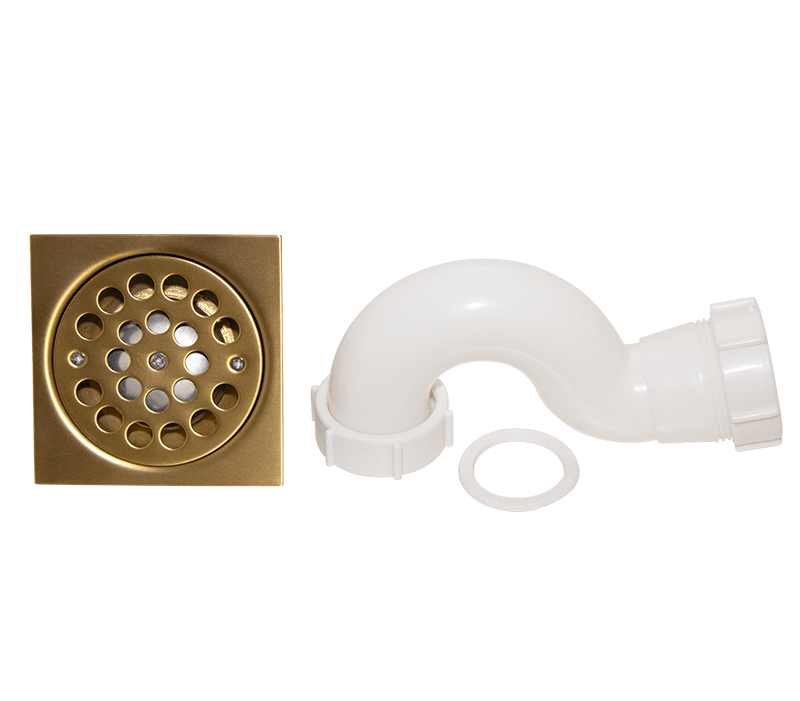 Square Shower Trap Brushed Brass | Plumbing Spares