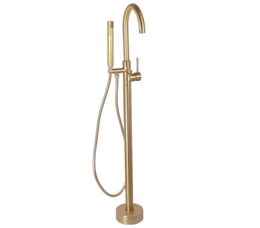Round Free Standing Bath Mixer Tap with H/S | Neo Brushed Brass