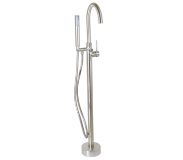 Round Brushed Stainless Steel Free Standing Bath Mixer Tap with H/S