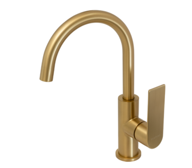 Gooseneck Basin Mixer Tap | Silk Brass