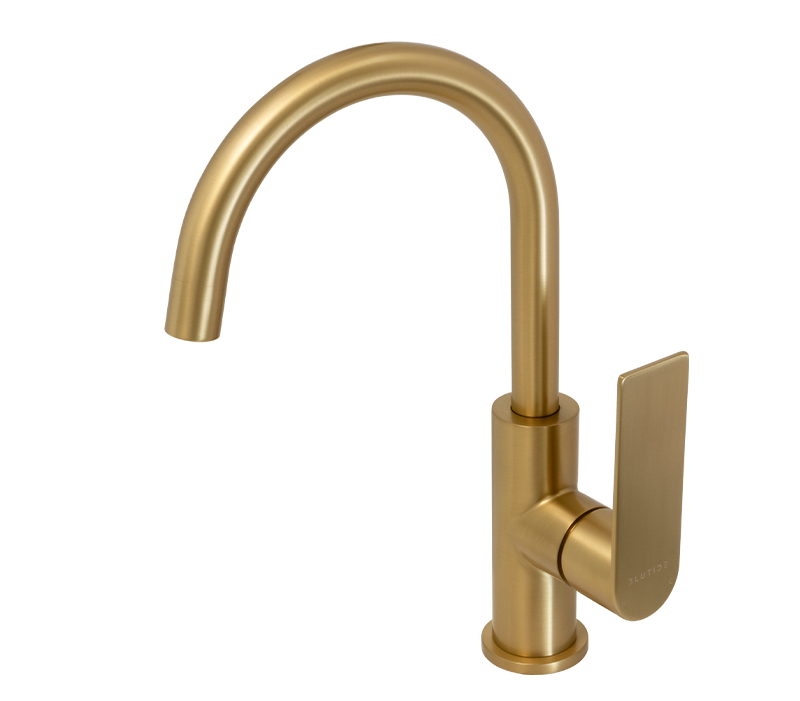 Gooseneck Basin Mixer Tap | Silk Brass