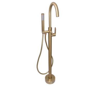 Round Free Standing Bath Mixer Tap with H/S | Satin Brass