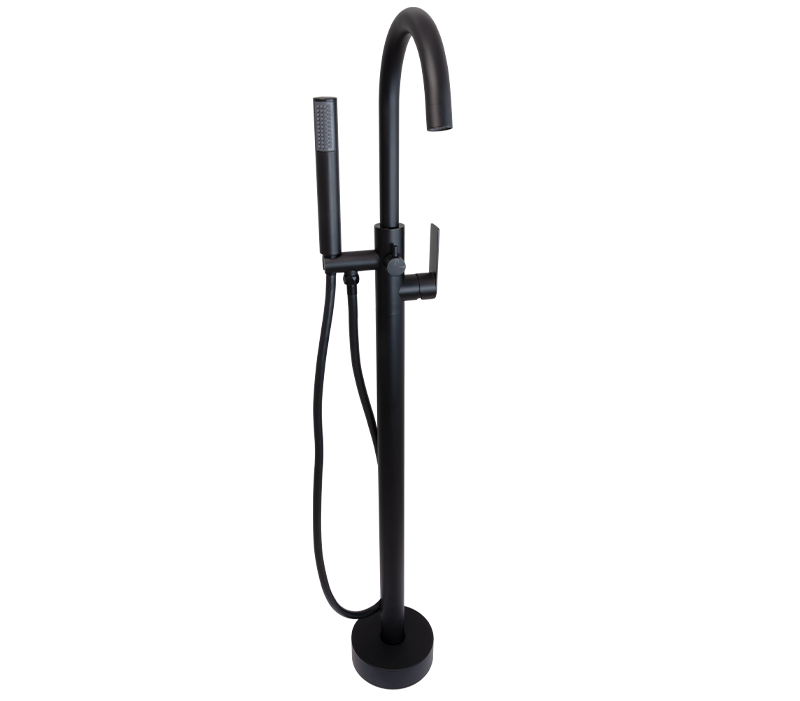 Round Free Standing Bath Mixer Tap with H/S | Silk Black