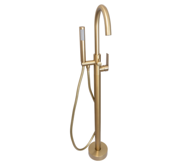 Round Free Standing Bath Mixer Tap with H/S | Silk Brass