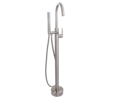 Round Free Standing Bath Mixer Tap with H/S | Satin Brushed Stainless Steel