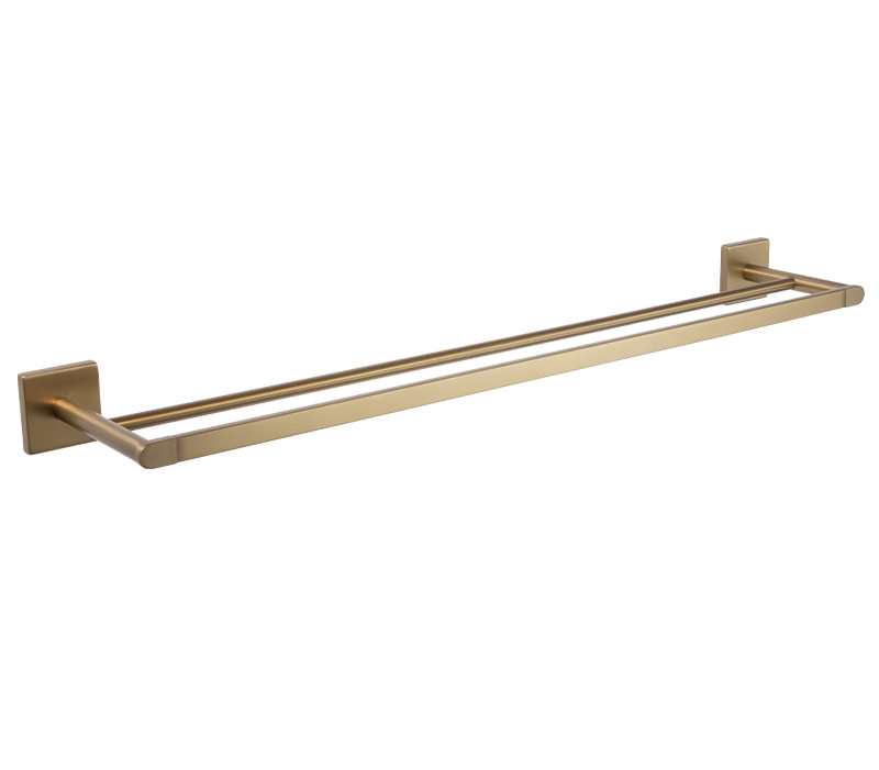 Square Double Towel Rail 600mm Brushed Brass | Mint Accessories