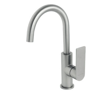 Gooseneck Basin Mixer Tap | Silk Brushed Stainless Steel