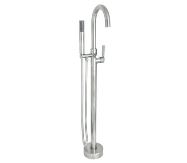 Round Free Standing Bath Mixer Tap with H/S | Silk Brushed Stainless Steel