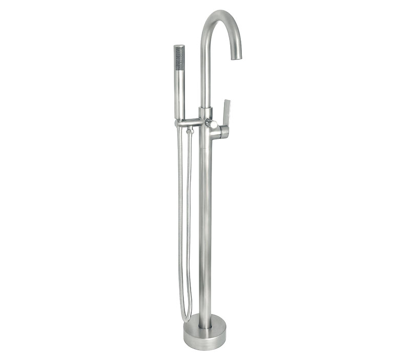 Round Free Standing Bath Mixer Tap with H/S | Silk Brushed Stainless Steel